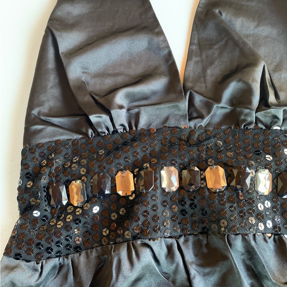 Chaudry KC Satin Halter Neck Top Black Sequined Jeweled Empire Waistband NWT - Picture 4 of 10